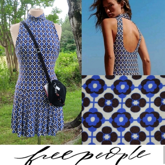 ⚡️FLASH SALE! NWOT Free People Check It Skater Mini Dress,  Blue/Black Fits 4/6 - Picture 1 of 8